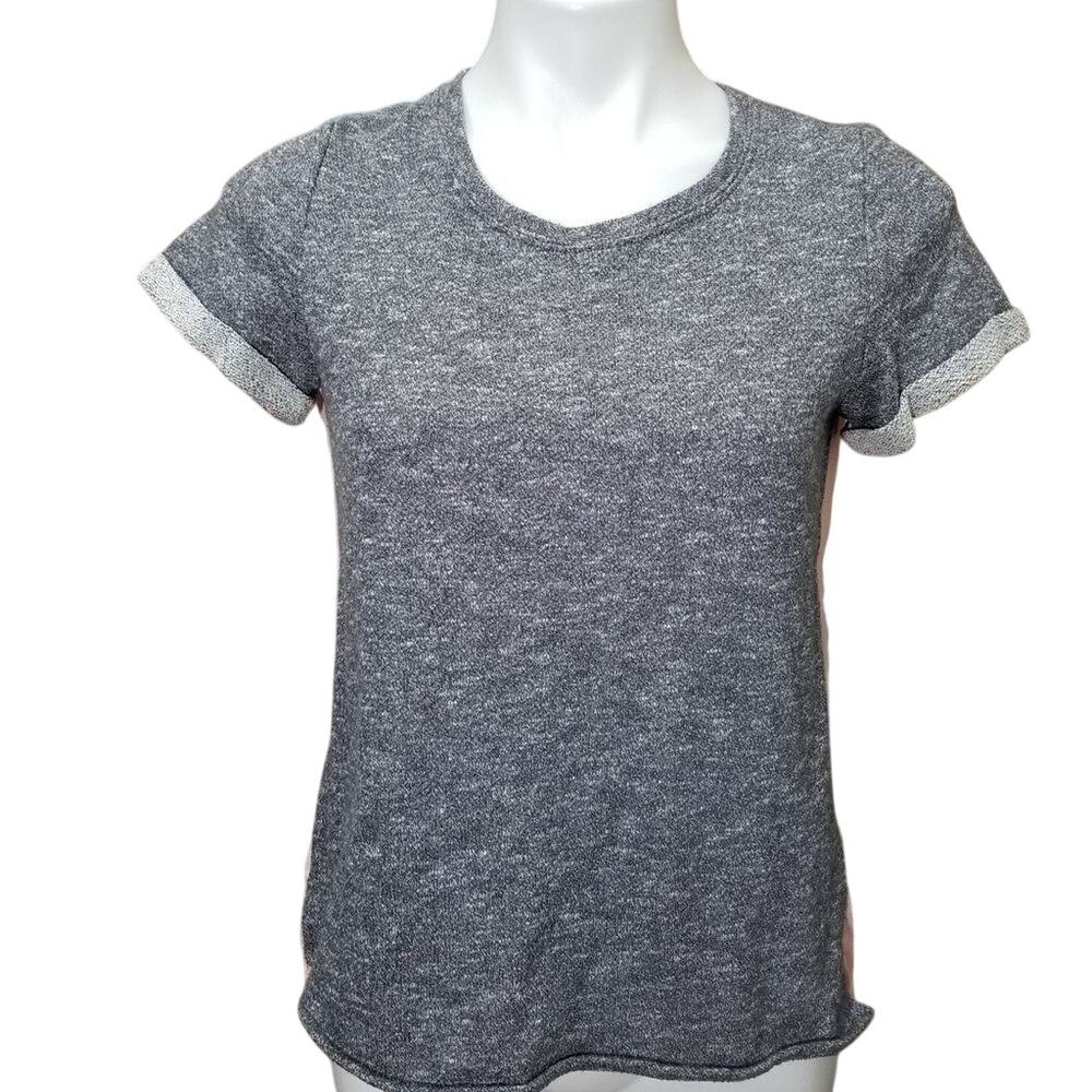 Market & Spruce Heather Grey Pink Chiffon Back Mixed Media Shirt Women's Small